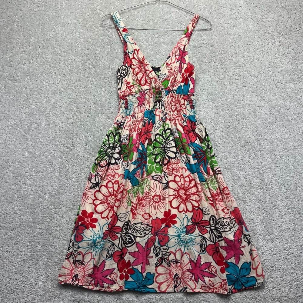 VINTAGE Ellen Parker Sun Dress Womens M Multicolor Floral V-Neck Sleeveless
